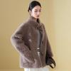 KAISER Women's Shearling Mid-Length Coat with Stand Collar and Toggle Buttons