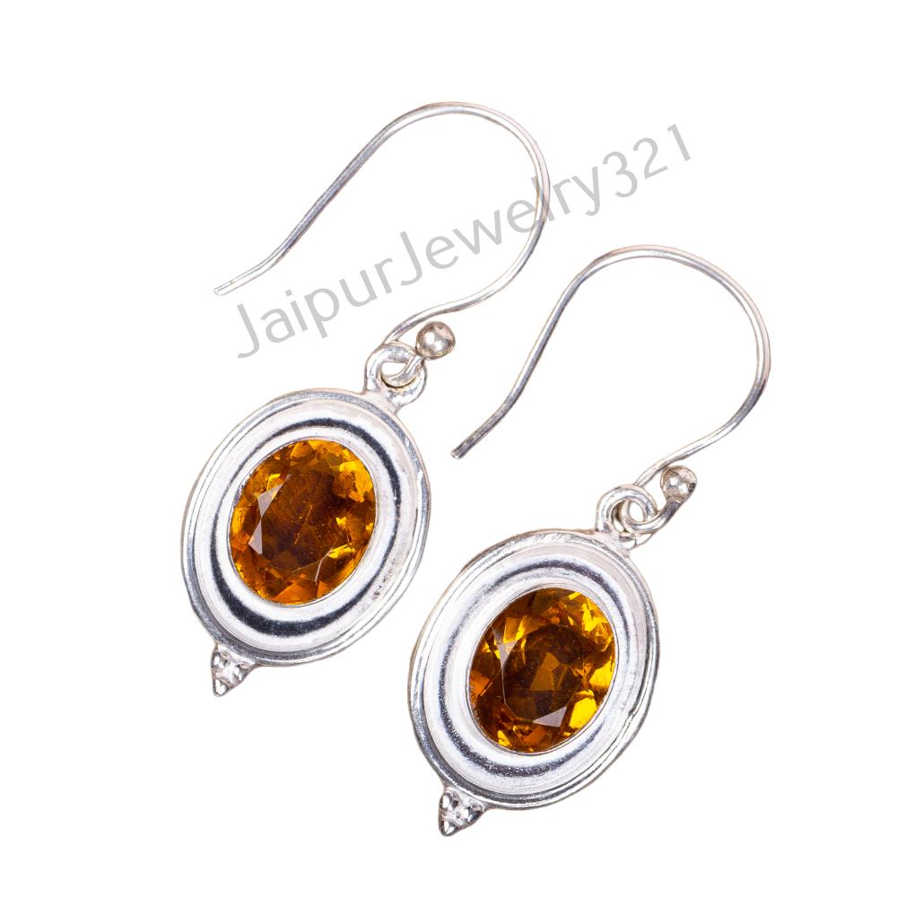 Natural Citrine Gemstone 925 Sterling Silver Handcrafted Jewelry Earrings 1.50" EE-1-2