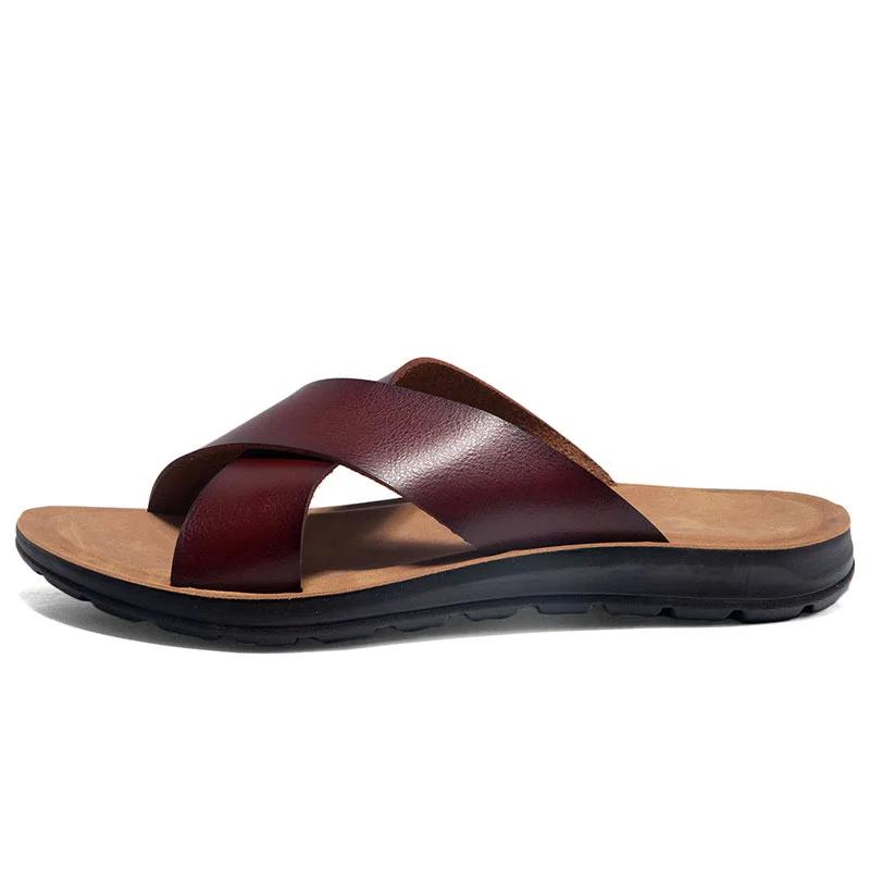 Fashion Slippers for Men Italian Leather Slippers Summer New Beach Shoes for Men Fashion Outdoor Casual Flat Slippers Big Size47 Slides