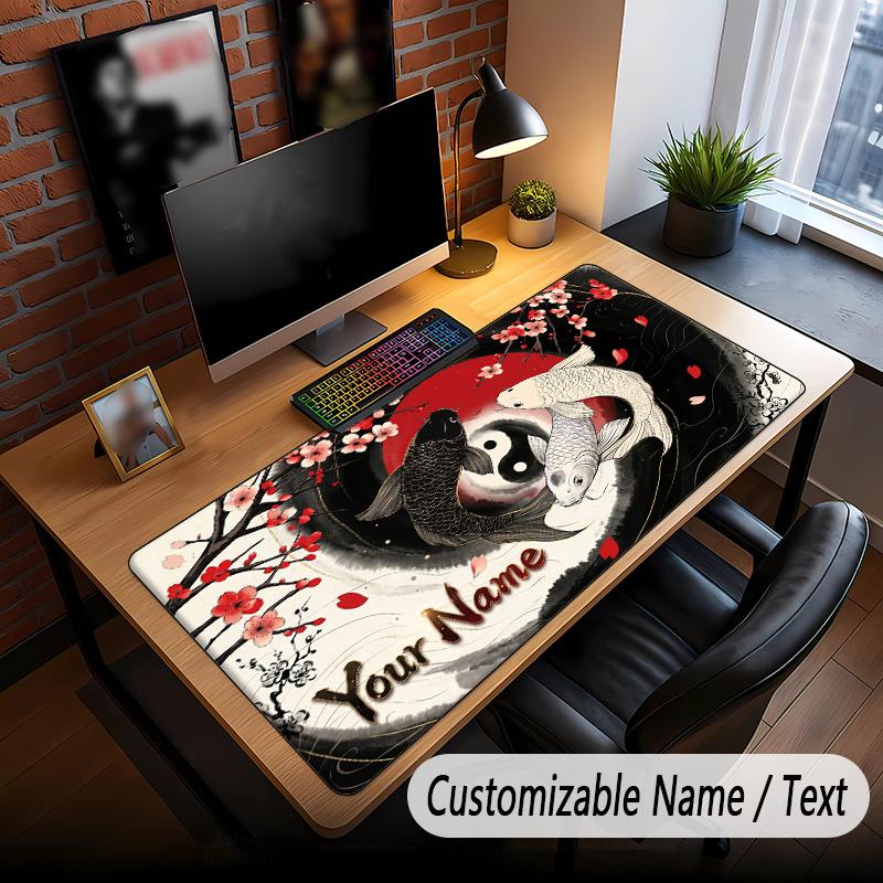 Koi Fish Theme Custom Mouse Pad Personalized With Name Text Customized Desk Mat For Office Home Decor