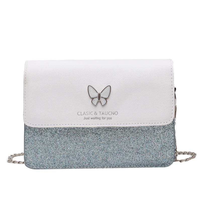 

Жіноча однотонна сумка на ланцюжку, невелика квадратна сумка для відпочинку, квадратної форми, сумки через плече, регульований ремінь, магнітна пряжка, метелик L синій