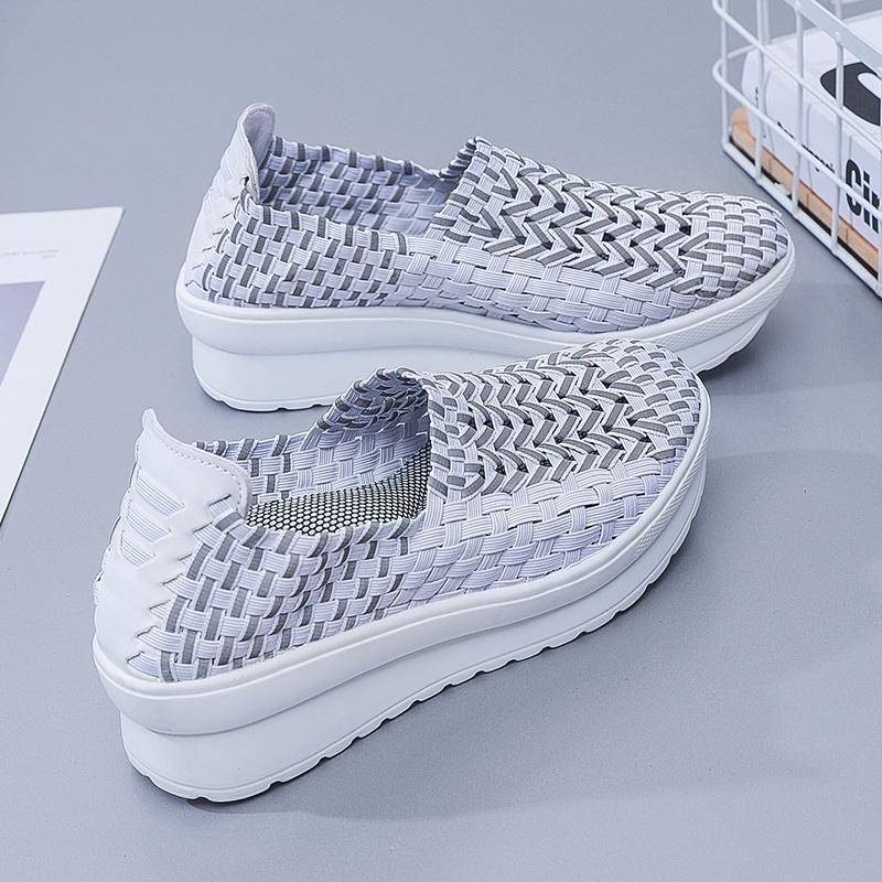 Lady Summer Breathable Slip on Beach Shoes Women Casual Platform Elevator Braided Blue White Sneakers Plus Size