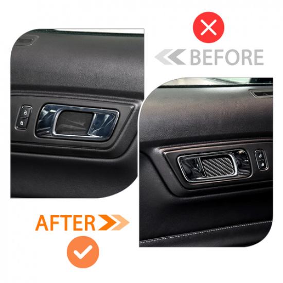 Real Carbon Fiber Door Handle Bowl Cover Trim Decals For Ford Mustang 2015-