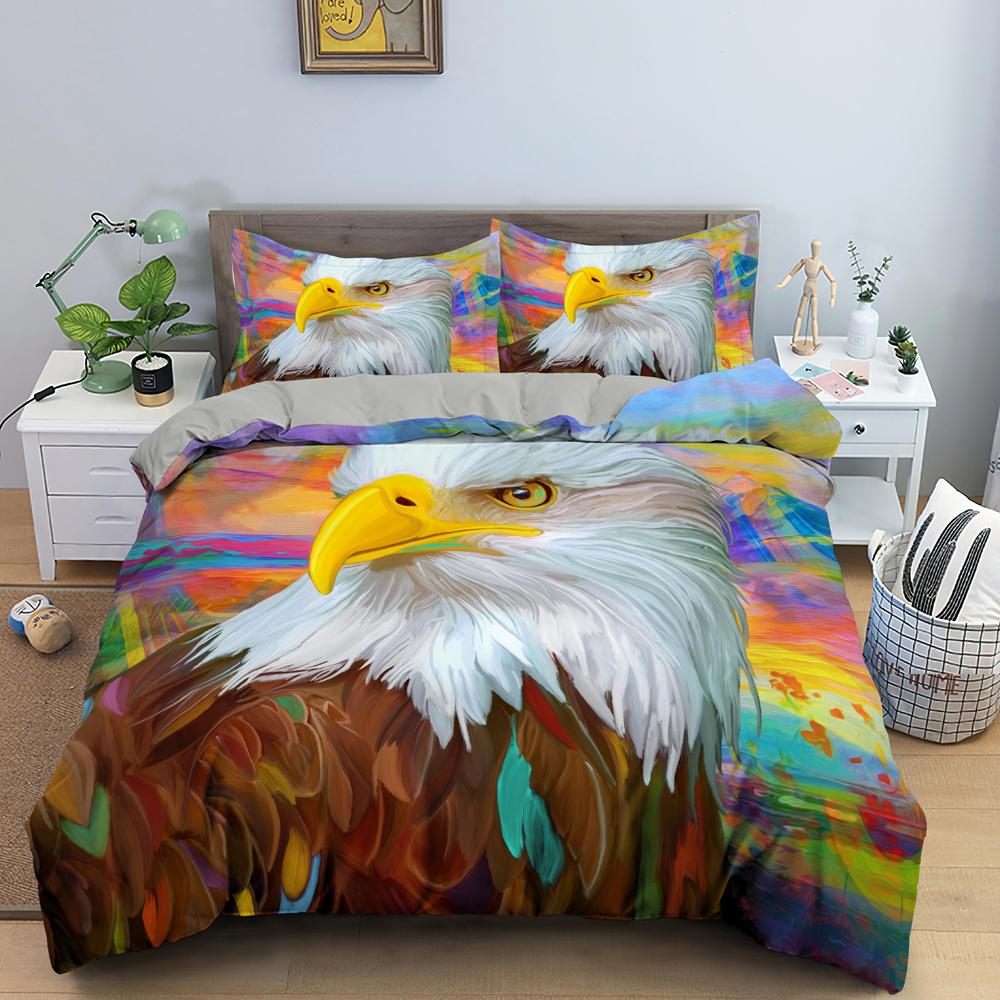 Eagle Duvet Cover Animal Bedding Set Queen King Size For Kids Teens Adults White Black Wildlife 2/3pcs Polyester Quilt Cover