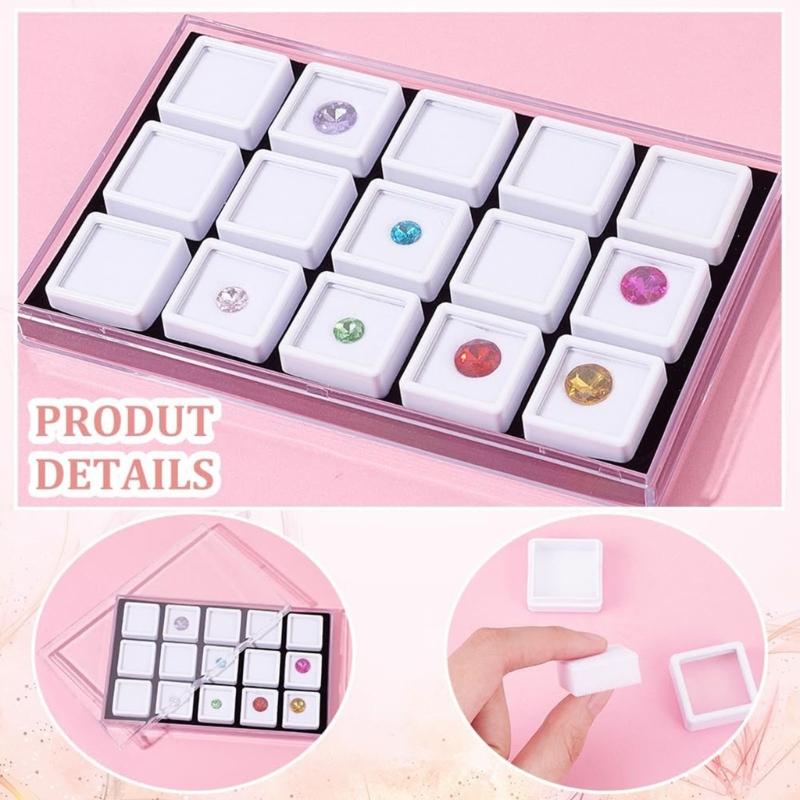 15 Slot Crystals Display Box with Sturdy Acrylic and Soft Interior Accessory for Jewelry and Gemstones Presentation
