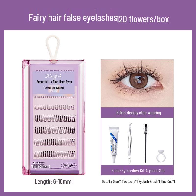 Menghela Big Eye Natural Curled False Lashes - Thin Stem Single Cluster for Lengthening