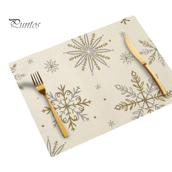 Sturdy Hemmed Table Linens Christmas Mat, Heat-Resistant Faux Linen Placemat, Non-Slip Heat Resistant Pads Washable for Holiday Dining Party Decor Non