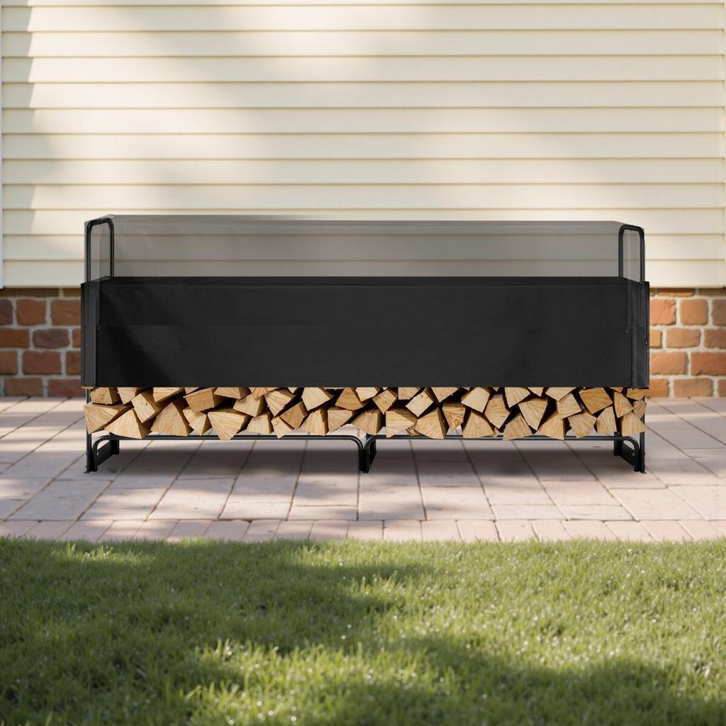 8.5FT Outdoor Firewood Rack with Cover, 102x14.2x46.1 in, Heavy Duty Firewood Holder & 600D Oxford Waterproof Cover for Fireplace, Patio,