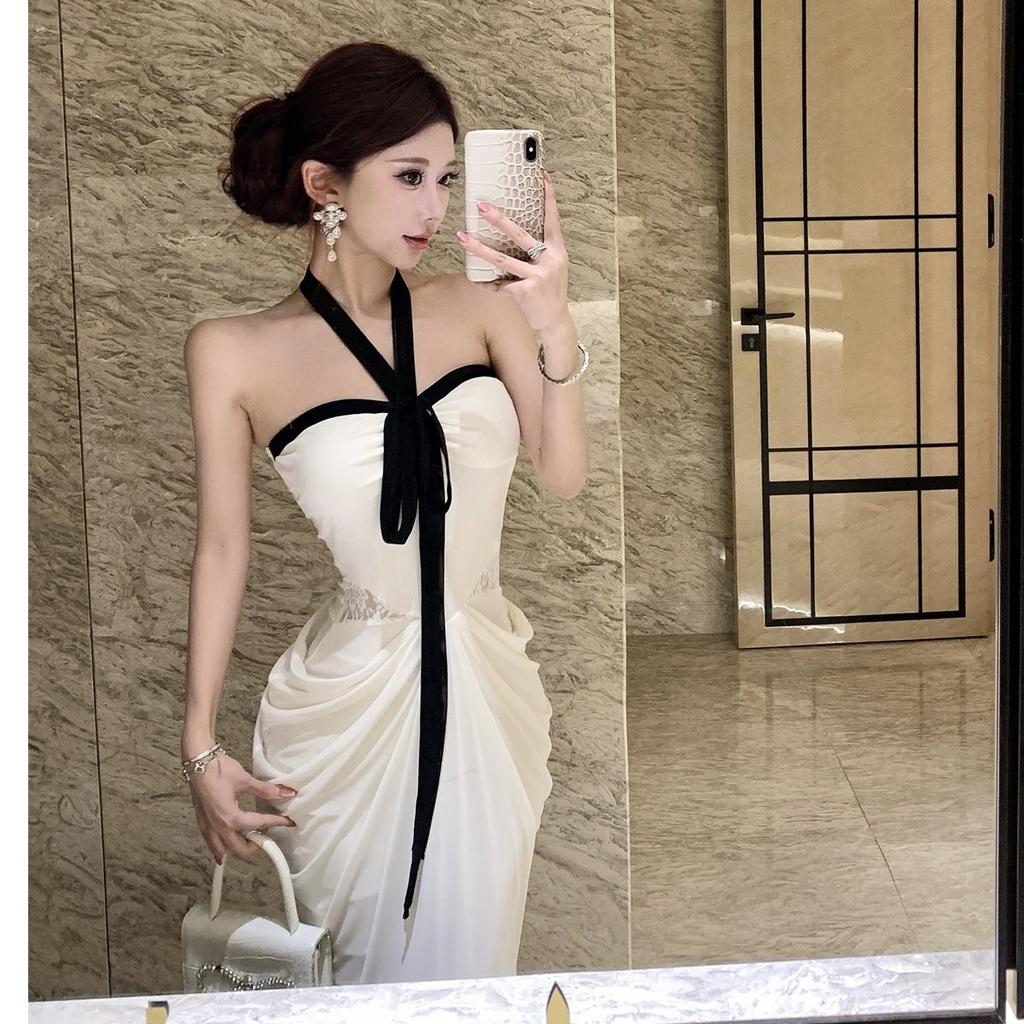Open Back Neck Tube Top Dress Fishtail Skirt 2026 Summer New French Design Sense Slim Hip Wrap Dress