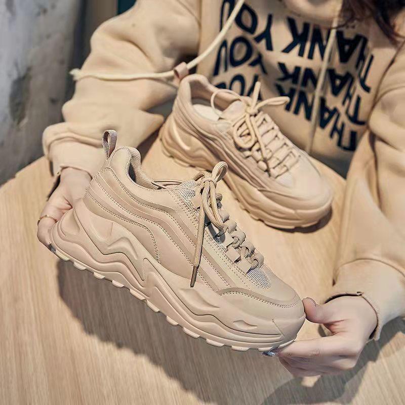 Dad Shoes Apricot New Spring and Autumn European Thick-soled Muffin Shoes Sports and Leisure Shoes
