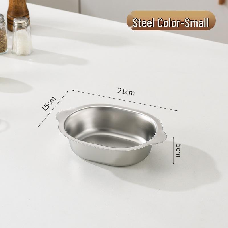 Korean Stainless Steel Oval Ramen Bowl & Salad Plate Combo for Cooking and Serving.