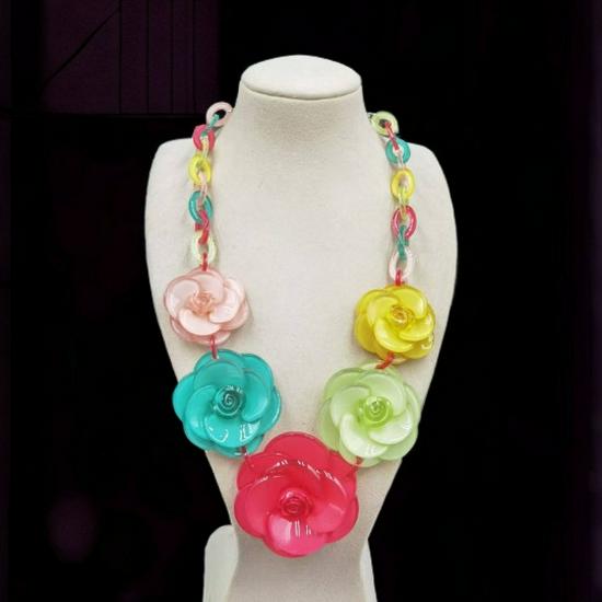 Bohemian Acrylic Flower Necklace - Colorful Rose Sweater Chain