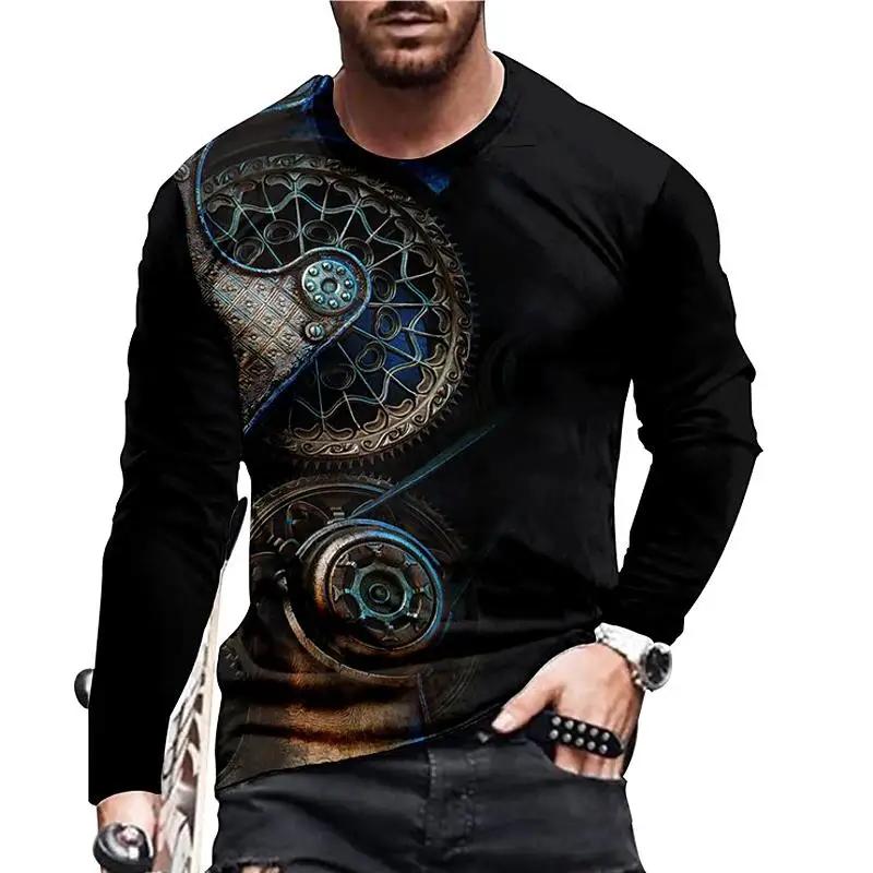 2023 Vintage Print T-shirt 3D Clock Shirt Clock Long Sleeve Casual O- Neck 6xl  Shirt Oversized Trend Tops Tee Shirt Man Clothes