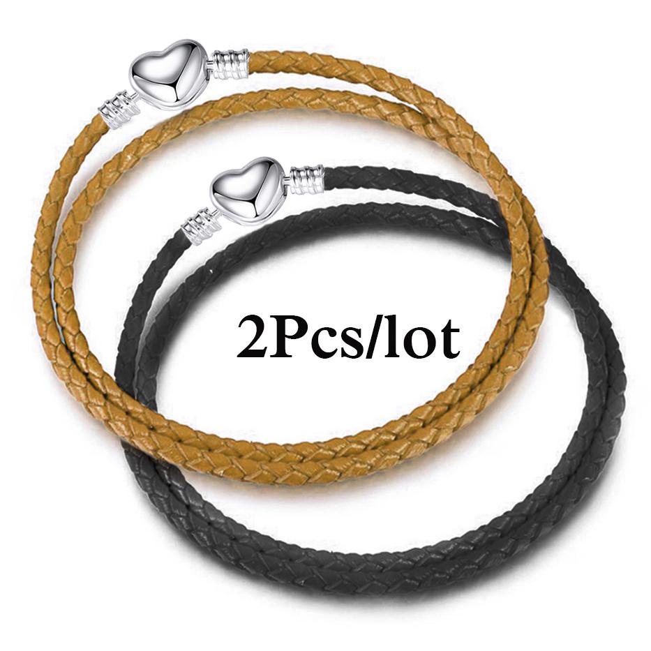 2Pcs/Lot Vintage Jewelry Leather Chain Bracelets Fit DIY Handmade Beads Charms Bracelet Couples Pulsera Jewelry For Women Men