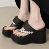 Fashion Rhinestone Thick Bottom Non-slip Women Sandals 10 Cm Super-high Heel Clip Toe Flip-flops Summer Casual Comfortable Beach Slipper