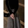 Gray High-Waisted Wool Blend Midi Skirt with Highlight Pocket Print for Women