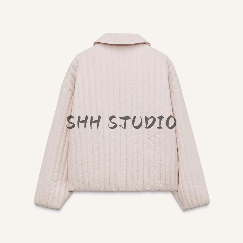 Spring New Women's Clothing Loose Vertical Stripe Heart-Shaped Button Short Cotton Padded Clothes Outwear 3046051 3046533