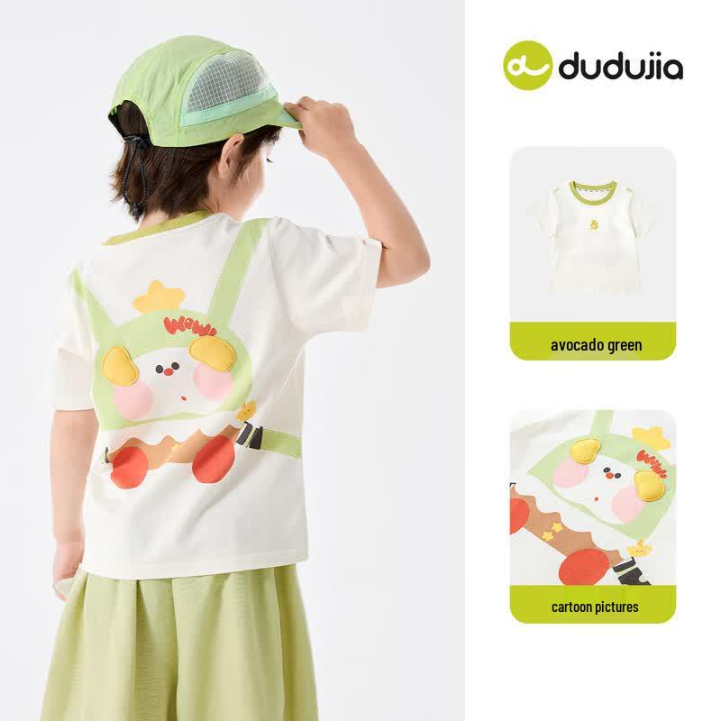 Dudu Family 100% Cotton Cartoon Kids Short Sleeve T-Shirt