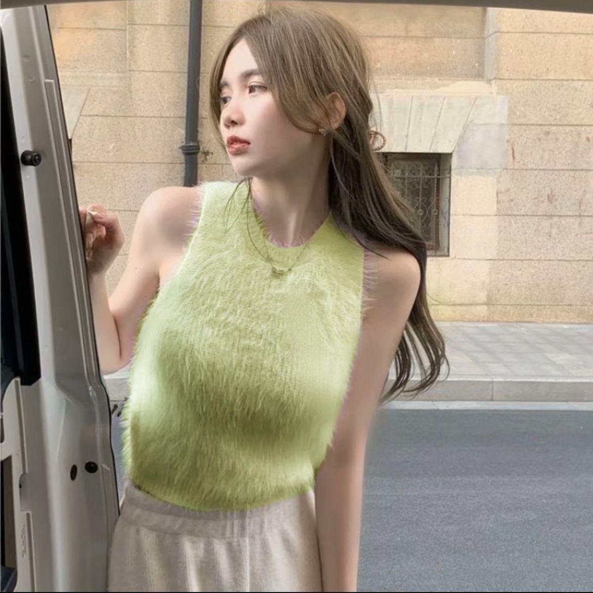 

Sleeveless High-end Vest Sweater Women s Winter Versatile Short Pullover Knitted Vest Top Vest Fashion one size зелёный