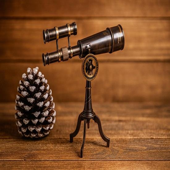 Латунный телескоп на штативе DF Lens Telescaope Royal Spyglass Морской Красивый На латунном штативе (Черный антиквариат)