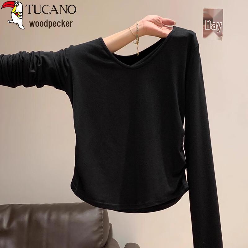 Woodpecker Women's Ribbed V-Neck Long Sleeve T-Shirt