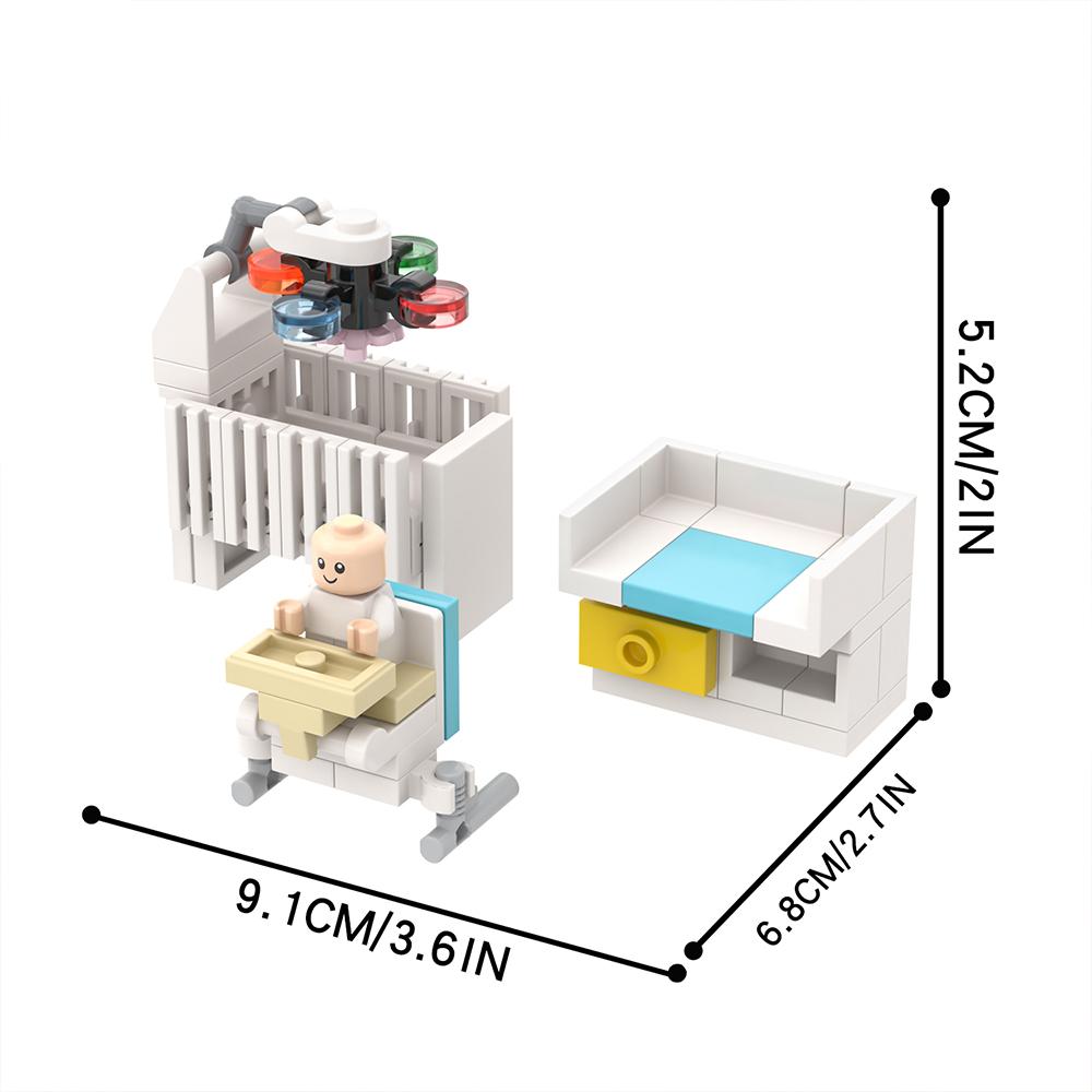 MOOXI City Babyzimmer Set 53 Teile MOC Steine Gitterbett Baby Esstisch Stuhl Figuren Teile Bausteine Kinderspielzeug für Kinder Geschenk