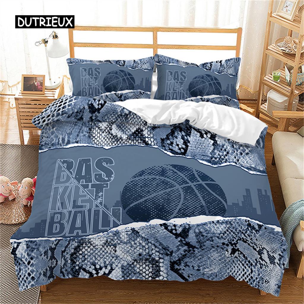 Duvet Cover Basketball Player Queen Bedding Set Microfiber Competitive Sports Game Comforter Cover for Kids Teen Bedroom Decor