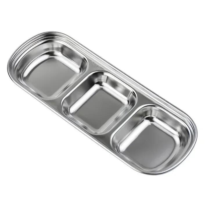 304 Stainless Steel 3-compartment Dip Tray Seasoning Sauce Seasoning Tray Korean style BBQ Restaurant Cutlery