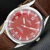 HAND-WINDING VINTAGE SWISS MENS REFURBISHED RED COLOR DIAL WATCH A701008-5 R205a-a701008