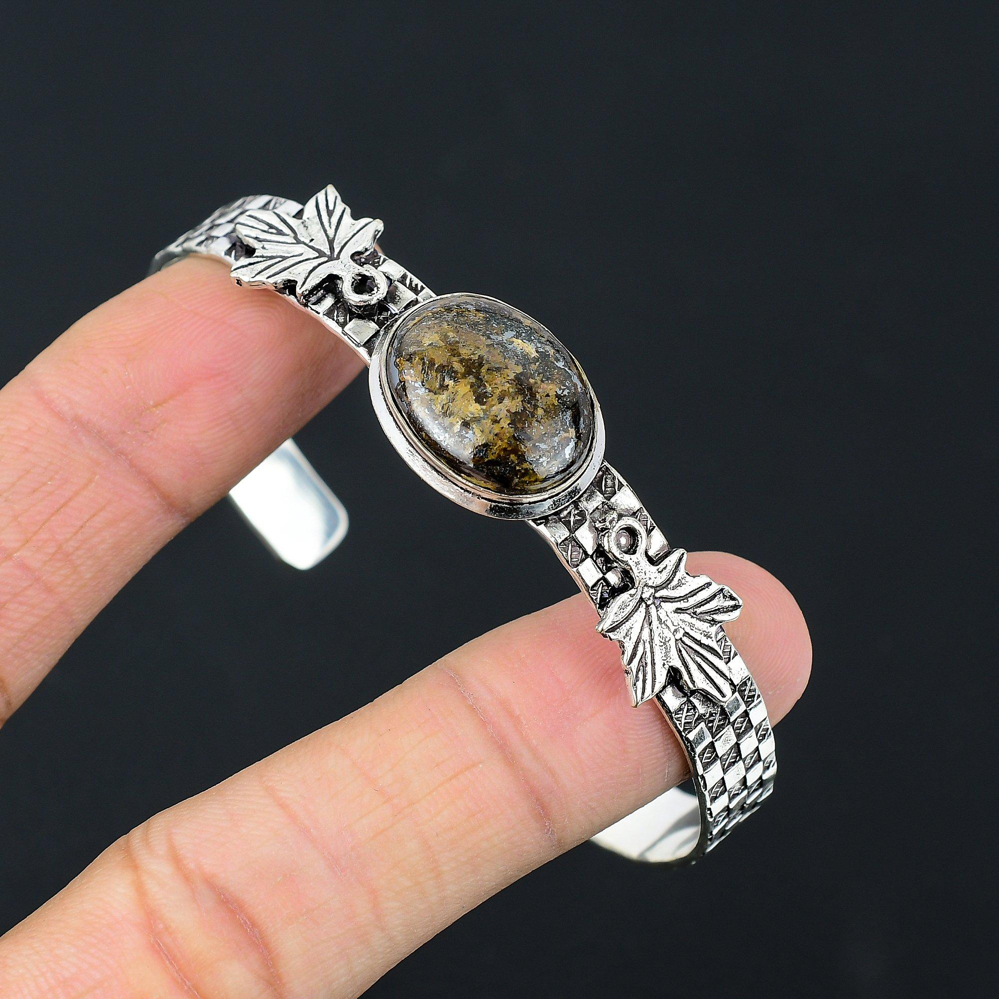 

Sisters Day Deal Natural Bronzite Sterling Silver Anniversary Bangle Bracelet Adjustable