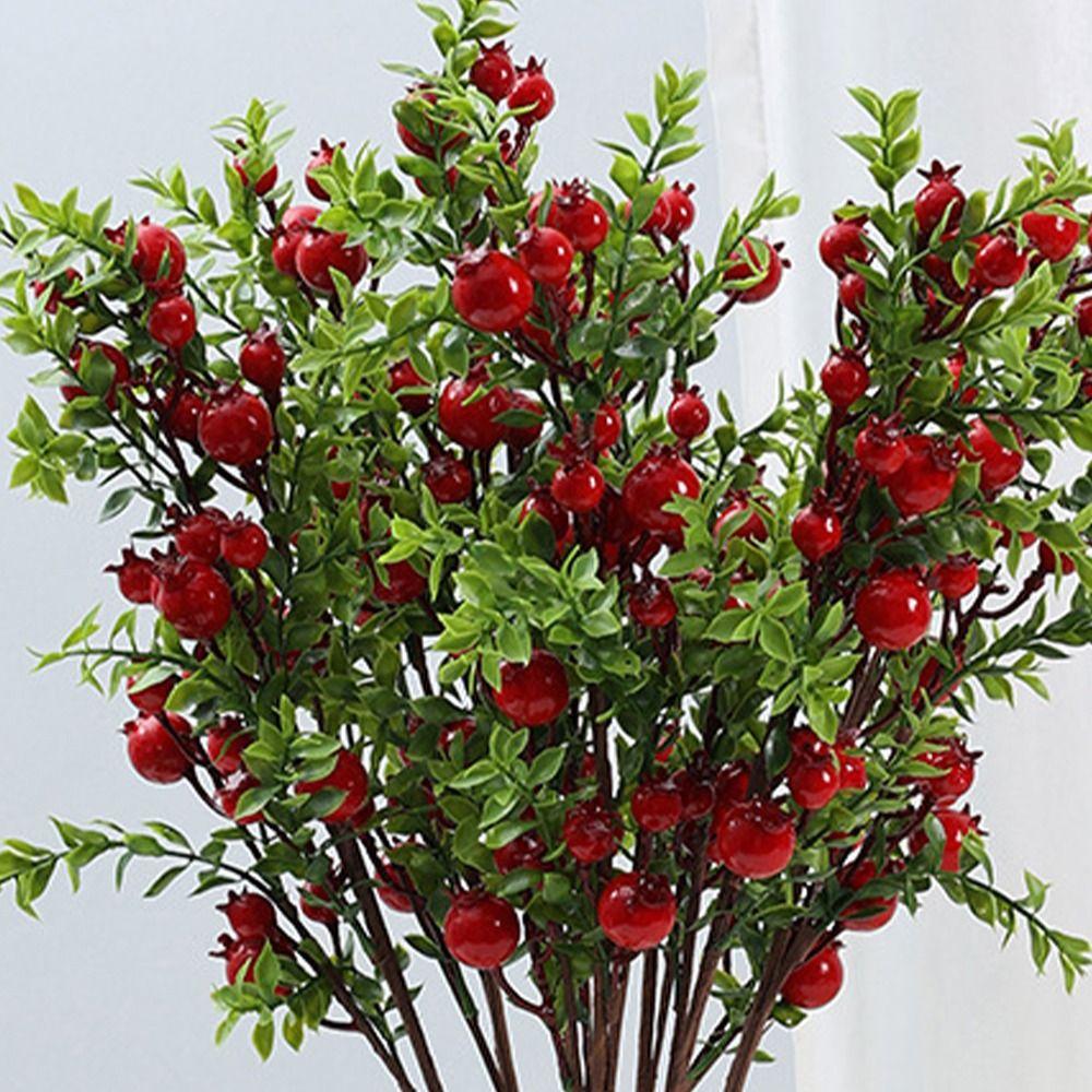 Plastic Artificial Pomegranate Branches 24 Fruit Fake Plants  Wedding Party Decor