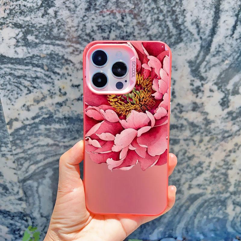 Vintage Elegant Pink Peony Flower Phone Case for Iphone 16 15 11 12 14 Pro Max 13 Mini Pro Max 15 14 Plus Shockproof Laser Cover