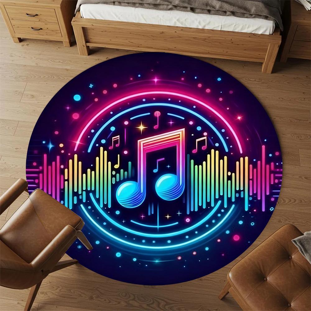 1pc Music Notes Sound Waves Round Chair mat office Area Rug - Non-Slip, Floor Mat for Office, Bedroom, Ideal home decor gift p0105023