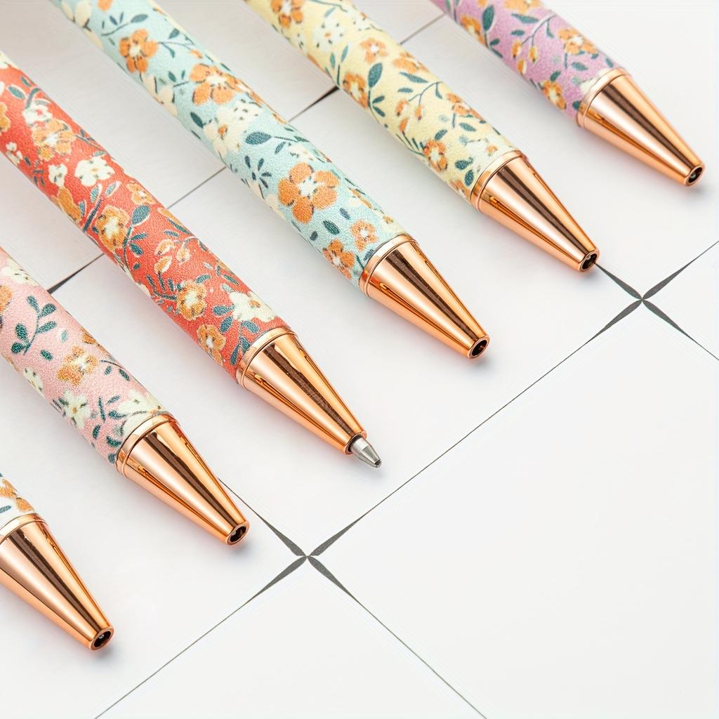 24/12/6pcs Flower Art Pens, Flower Ballpoint Pens, Metal Extendable Bullet Shaped 1.0 Black Ink Pens Diary Gifts, School Offices