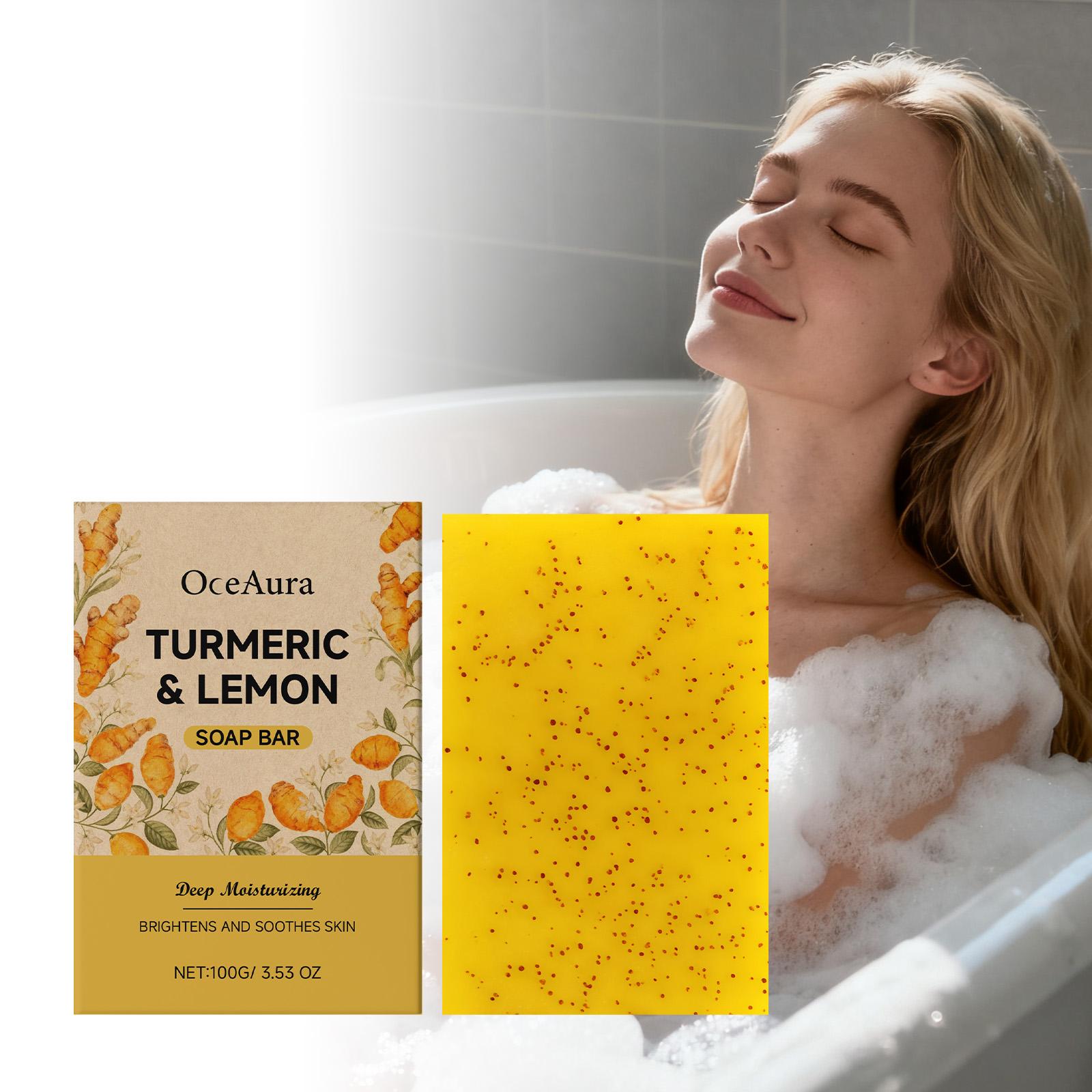 OceAura Lemon Turmeric Soap Moisturizing Skin Brightening Improve Dullness Deep Nourishment Honey Lightening Turmeric Soap Bar 100g