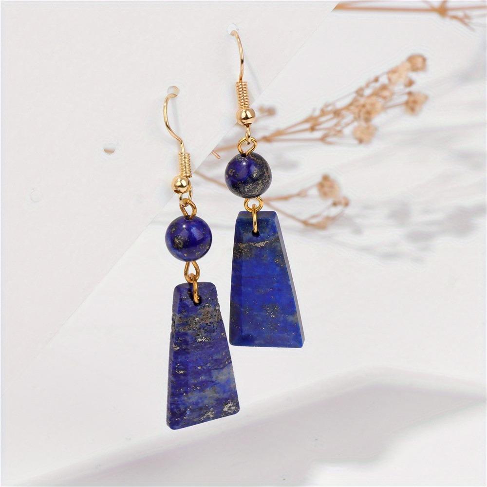 Natural Stone Pendent Drop Earring Trapezoid Shape Long Dangle Earring LapisLazuli AmethystStone Bead Eardrop JewelryGift 1 Pair