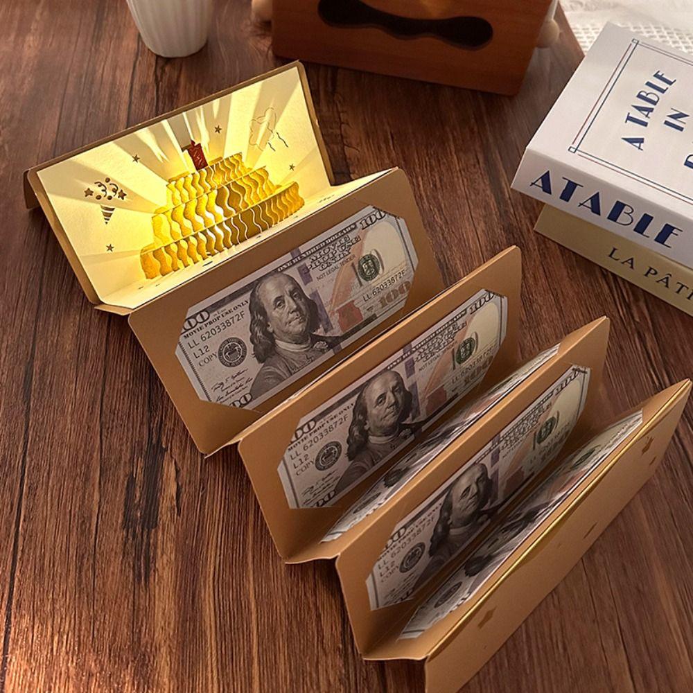 3D Pop-Up Birthday Red Envelope Greeting Card 6 Card Slots Gold Musical Light Greeting Card Foldable Red Envelope Greeting Card