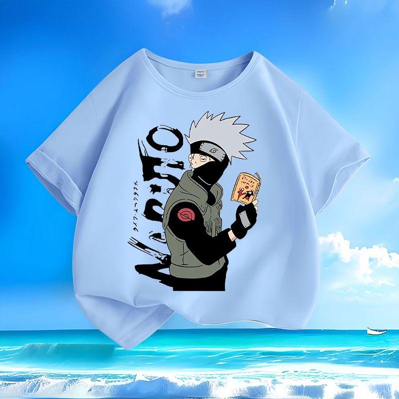 Boys' and Girls' Fashionable Naruto-style Shirts for Summer, Loose-fitting Pure Cotton T-shirts for Children
