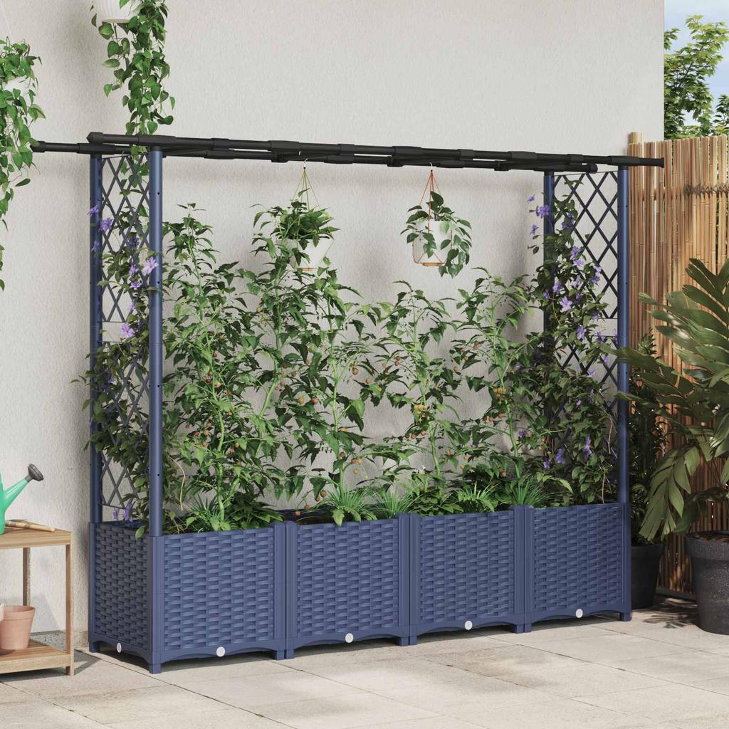 Raised Garden Bed with Trellis and Hanging Roof Gray 203 x 40 x 138 cm PP