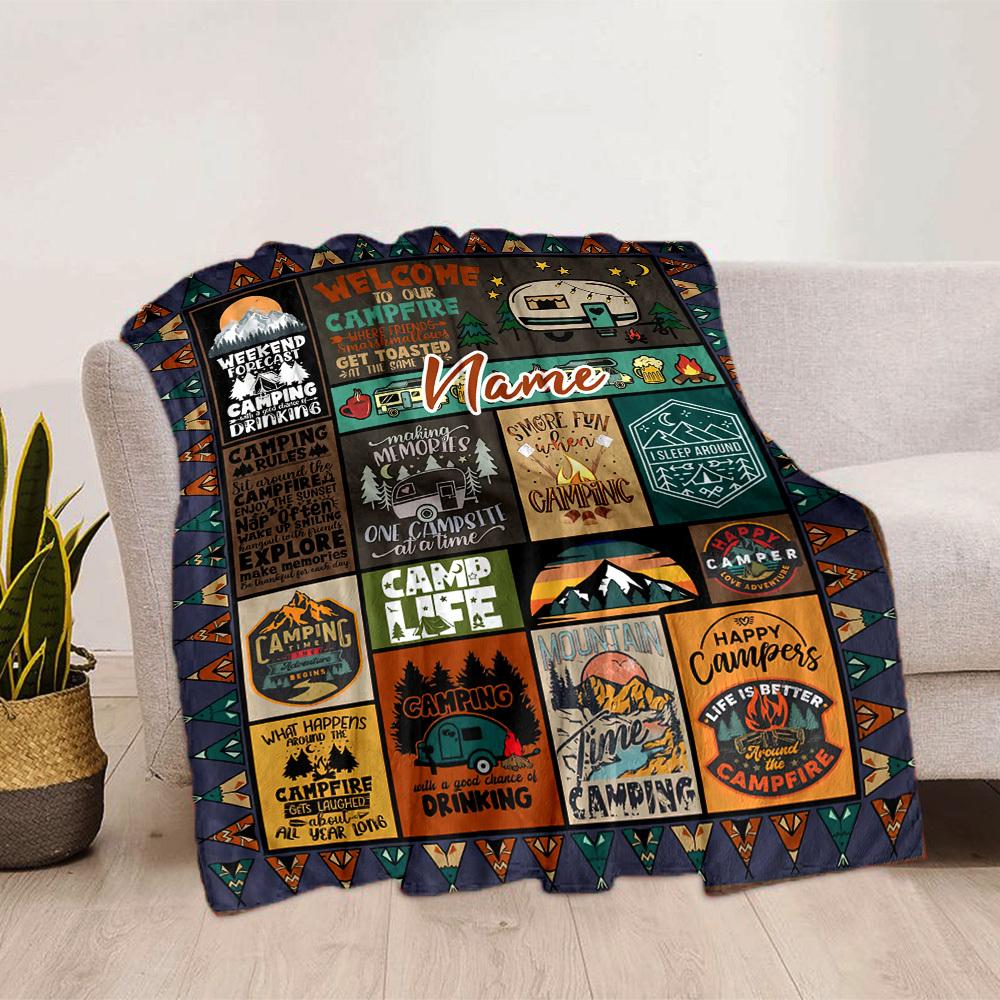 Camping Adventure Theme Home Customize Your Name Blankets Comfortable Soft Lightweight Allyearround Multipurpose Blanket For Picnics Sofas Offices