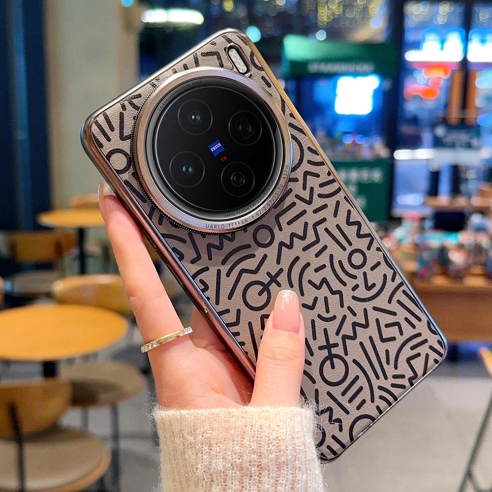 For vivo X200 Pro 5G Case Creative Doodle Leather Electroplated Phone Back Cover