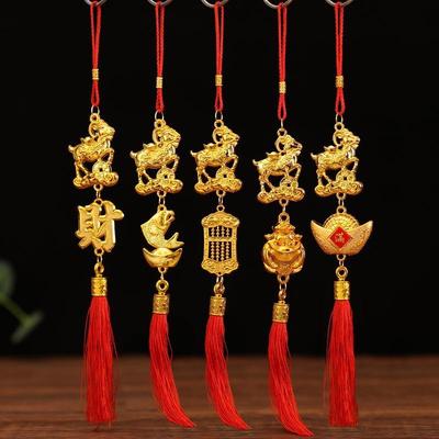 1 Stück Glücksbringer Anhänger Goldener Chinesischer Tierkreis Ziege Hängende Ornamente Mit Roter Quaste Für Frühlingsfest Zuhause Auto Deko