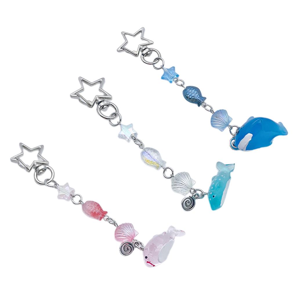 Ocean Animal Keyrings Cute Shark Pendant Beaded Keychain Colorful Phone Lanyard Versatile Bags Accessories for Women