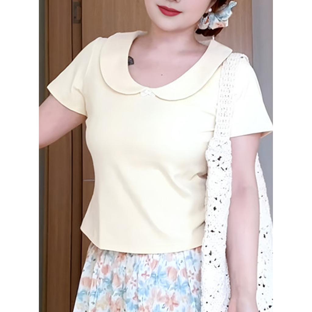 No Price Reduction #Summer New Sweet Style Doll Collar Short-sleeved T-shirt Women's Thin Short Top