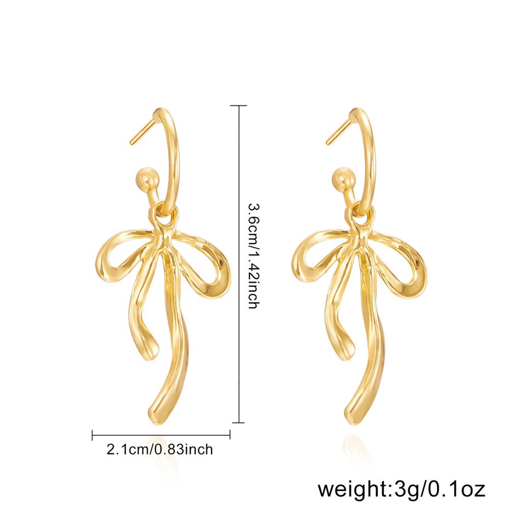 Elegant Simple Bowknot Drop Earrings For Women Korean Design Metal Ribbon Bow Piercing Dangle Earrings Fashion Party Jewelry