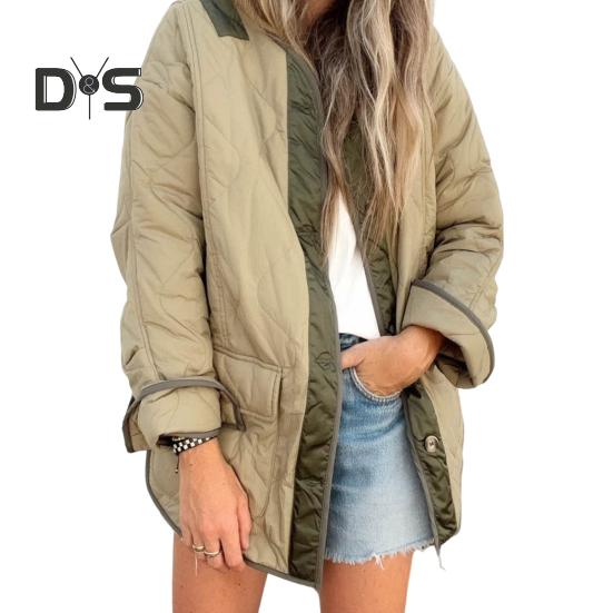 

Женское зимнее пальто с двойными карманами, свободная однобортная куртка средней длины для повседневной носки, подходящая по цвету S зелёный