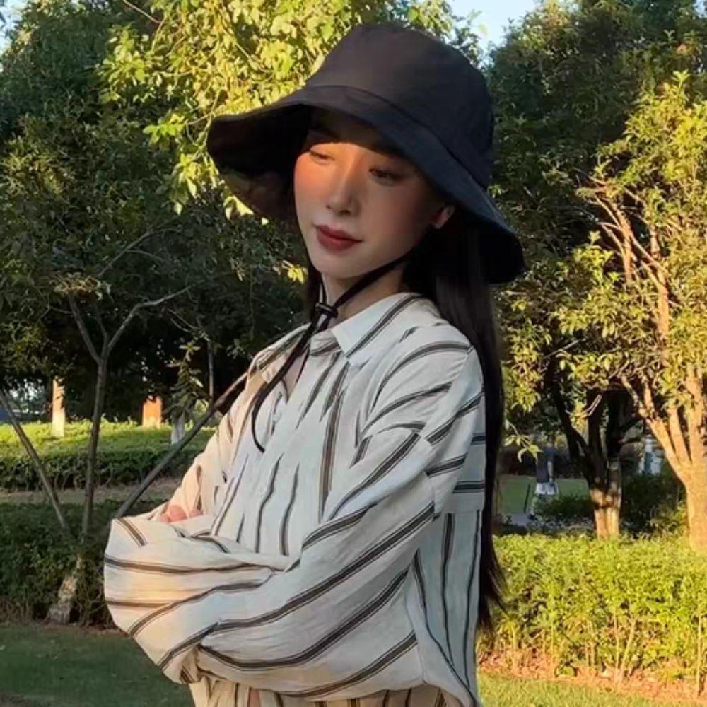 Japanese Wide Brim Sun Hat UV Protection Quick Dry Bucket Hat Drawstring Fishmen Hat  Fishing