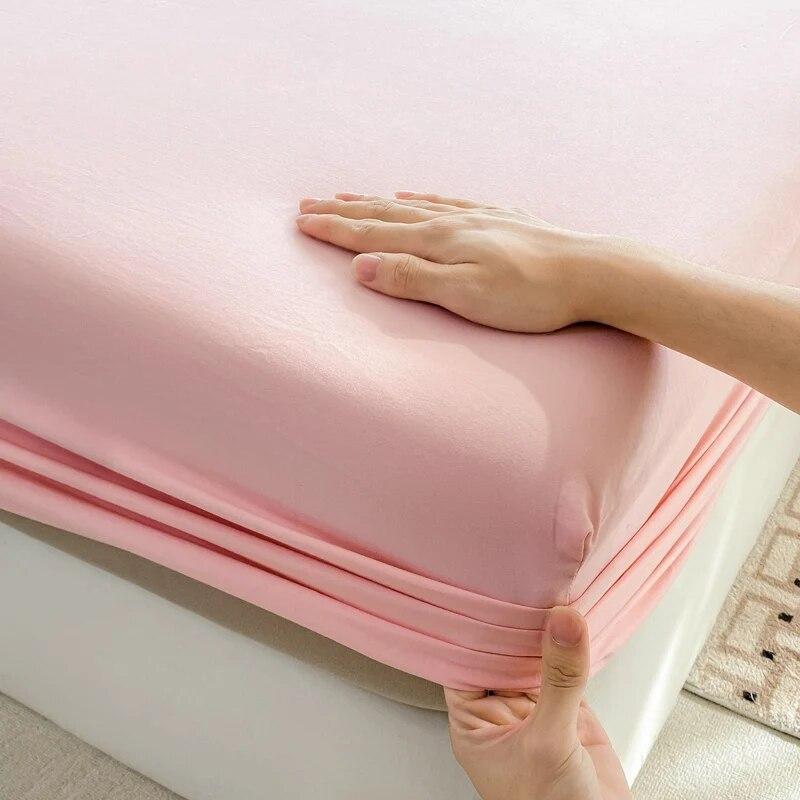 Cotton Bedding Fitted Sheet Elastic Band Around Mattress Cover Single Double King Queen Size Solid Color Bed Cover No Pillowcase