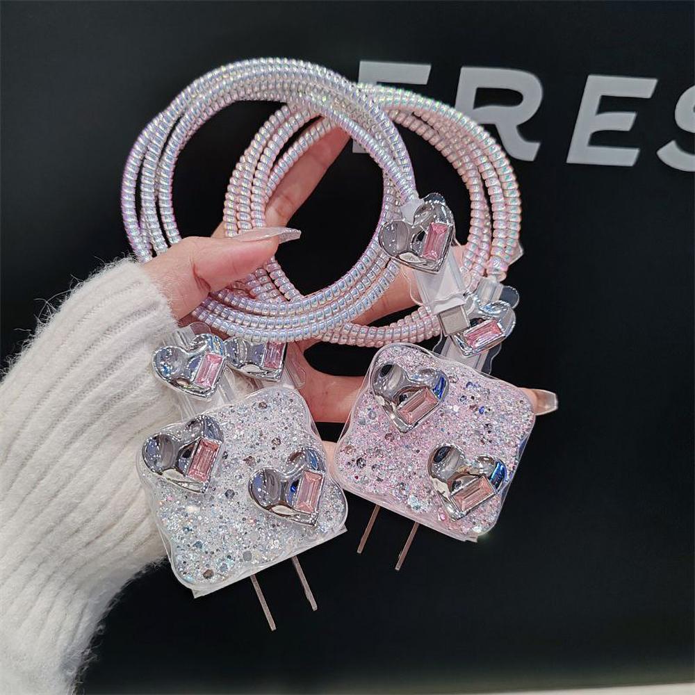 Applicable To Apple Data Cable Protective Cover Charger 18-20W Anti-breakage Winder Cute Flower Animal Advanced INS Style
