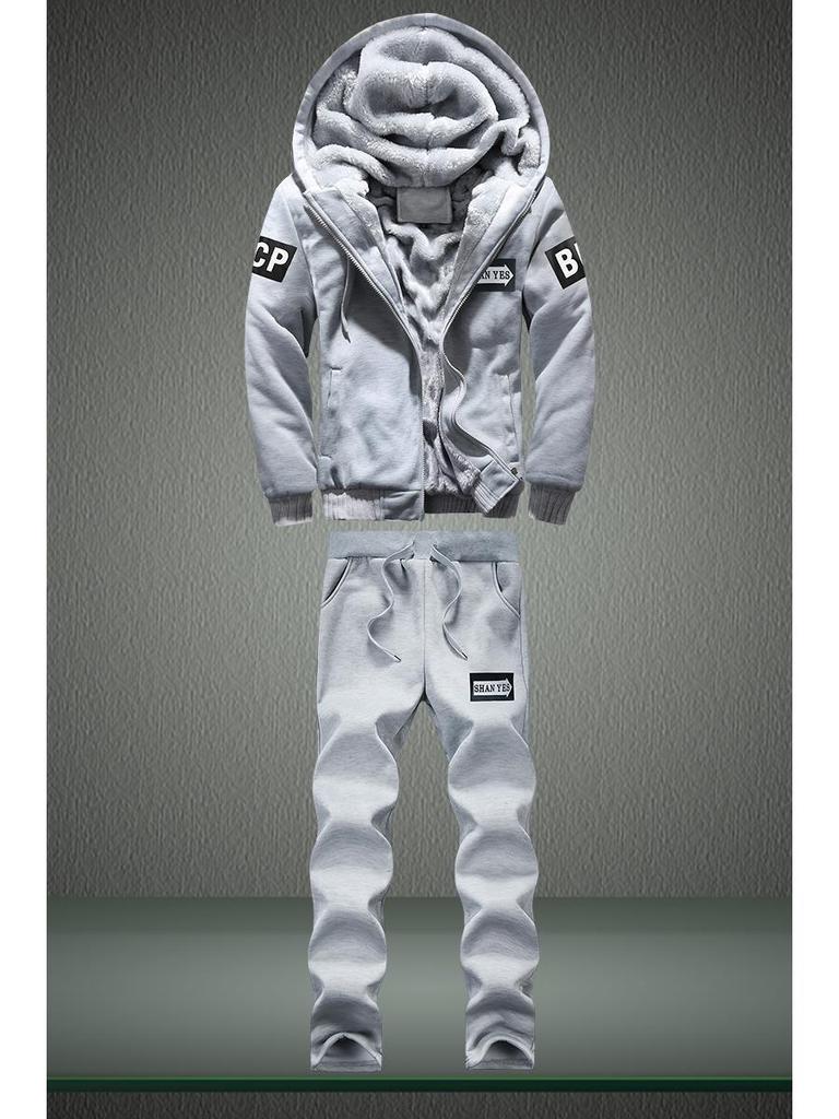 Men's Fleece-Lined Sweatshirt & Jacket Set - Casual Korean Style Sportswear for Autumn/Winter